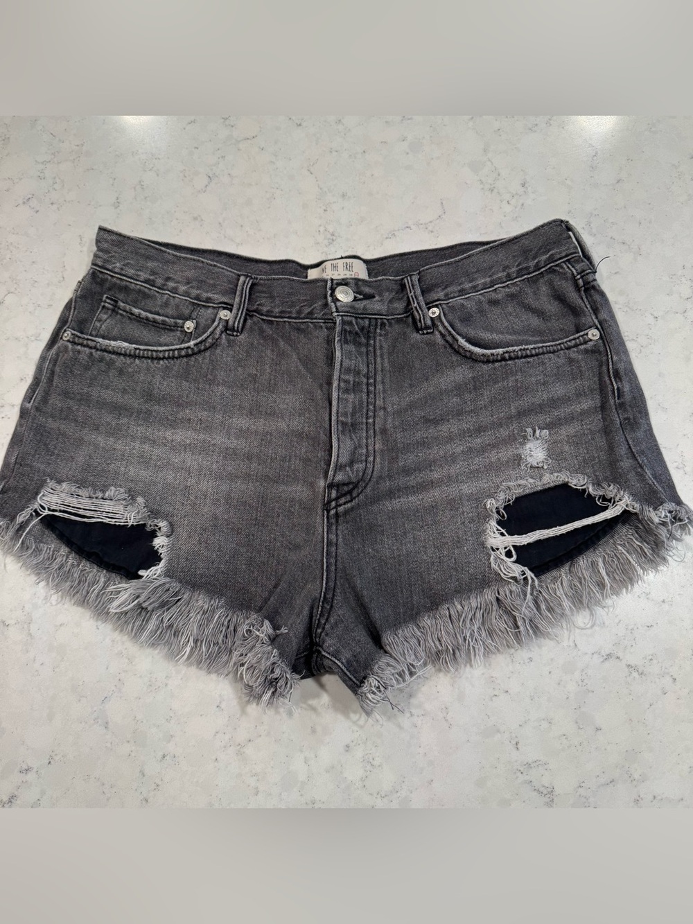 We The Free Women's Size 31 Distressed Denim Fringe Frayed Hem Shorts Button Fly